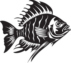 Whimsical Waters Black Vector Fish Illustrations Evoking Tropical Vibes Streamside Splendor Vector Tropical River Fish Cartoon Icons in Black