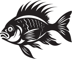 Coastal Characters Black Vector Fish Sketches Depicting Tropical Life Tropical Tales Vector Tropical River Fish Graphics in Black and White