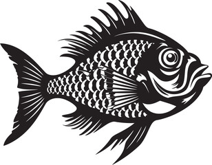 Aquatic Ambiance Vector Tropical River Fish Sketch Icons in Black Coastal Cartoons Black Vector Fish Graphics Evoking Tropical Rivers