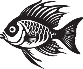 Enigmatic Ecosystems Black Vector Fish Art Aquatic Aesthetics Vector Tropical River Fish Renderings in Black