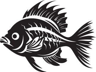 Underwater Utopia Black Vector Fish Clipart Tropical River Fish Vector in Black Minimalist Underwater Delights