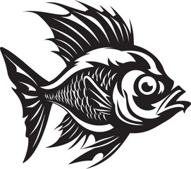 Mystical Marine Life Black Vector Fish Sketches Tranquil Tropics Vector Tropical River Fish Art in Black
