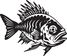 Inked Beauties Vector Tropical River Fish Sketches in Black Underwater Elegance Black Vector Fish Designs for Tropical Rivers