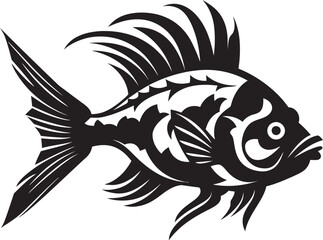 Whimsical Waters Black Vector Fish Illustrations with Tropical Flair Streamside Splendor Vector Tropical River Fish Designs in Black and White
