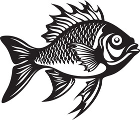 Streamside Splendor Vector Tropical River Fish Designs in Black and White Coastal Characters Black Vector Fish Icons Inspired by Tropical River Life