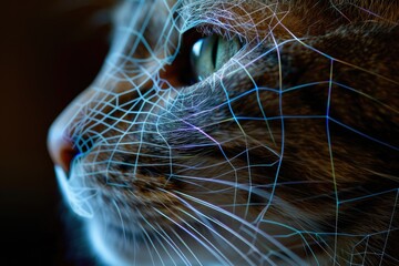 Conceptual Portrait of a Cat with Cybernetic Elements Indicating AI Perception and Data Processing