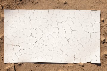 A stark white sheet contrasted with the parched, cracked desert terrain. Cracked Desert Soil with Blank Paper