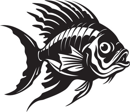 Aquatic Ambiance Vector Tropical River Fish Sketch Icons in Black Coastal Cartoons Black Vector Fish Icons with Tropical Flair