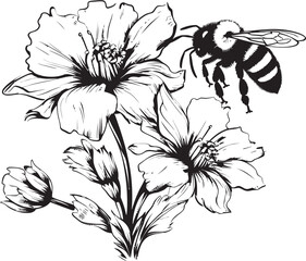 Bee Harmony Minimalist Floral Emblem Petal Partners Black Vector Icon