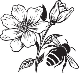 Botanical Elegance Bee and Blossom Design Natures Duo Black Vector Symbol