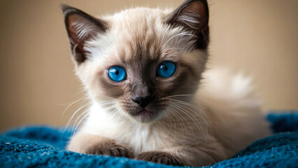 Siamese kitten with piercing blue eyes