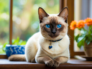 Siamese cat with piercing blue eyes