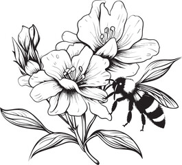 Botanical Beauty Bee and Blossom Icon in Black Floral Flourish Minimalist Bee and Flower Design