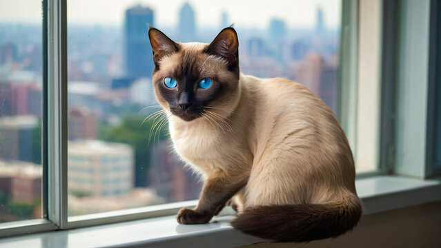 Siamese cat with piercing blue eyes