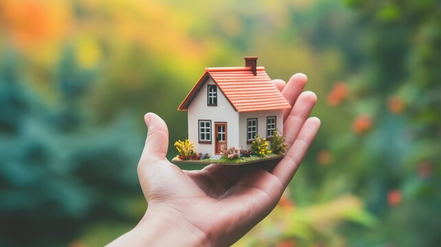 hand holding a cute little house generative ai