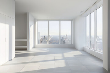 Fototapeta premium Bright spacious empty room with big windows.