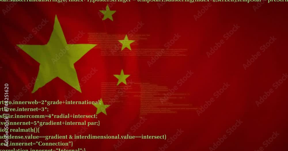 Poster animation of data processing over flag of china