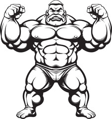 Fototapeta premium Flex Appeal When Muscles Meet Mirth in a Black and White Sketch Inked and Ironclad A Vector Icon of the Pumped Up Powerhouse