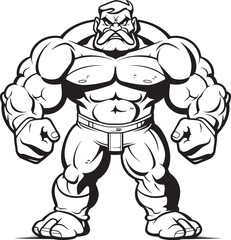 The Gigantic Goofball Black Muscleman Mascot Icon Flex and Jest Playful Bodybuilder Vector Logo