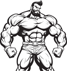 The Laughing Lumberjack Black Bodybuilder Caricature Fitness and Fun, Hand in Hand Cartoon Muscleman Icon in Vector