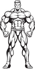 Pump Up the Party Playful Bodybuilder Mascot Ironclad Jester Black Caricature Muscleman Icon