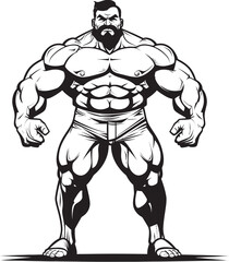 Ironclad Jester Black Caricature Muscleman Icon The Ripped and the Rapid Vector Bodybuilder Logo