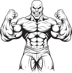 He Man, Hold My Laughter Playful Bodybuilder Mascot Schwarzneggers Silly Side Black Caricature Muscleman Icon