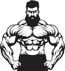 The Unflexibly Entertaining Black Bodybuilder Caricature Fitness and Fun, Like a Superhero Cartoon Muscleman Icon in Vector