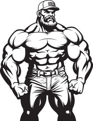 Ironclad Giggles Black Caricature Muscleman Icon The Ripped and the Remarkable Vector Bodybuilder Logo