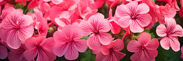 Blossoming Summer Beauty: Bright and Vibrant Pink Geraniums Amidst Lush Green Foliage