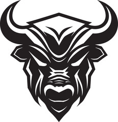 Headstrong and Heartfelt A Bull Mascot with Character Charging with Confidence A Black and White Leader Icon