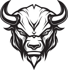 Always on the Rise A Bull Mascot for Upward Mobility Unwavering Focus A Black and White Bull Head for Goal Oriented Brands