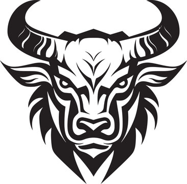 Bullish Business A Stoic Stare in Black and White Horned Hero A Classic Mascot with Modern Appeal