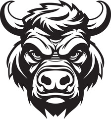 Hooves and Hustle A Bull Mascot for Ambitious Enterprises Charging with Confidence A Black and White Bull Icon for Leaders