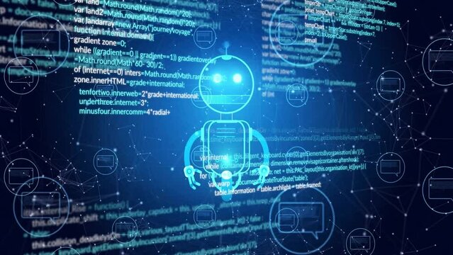 Animation of ai chat bot with icons and data processing
