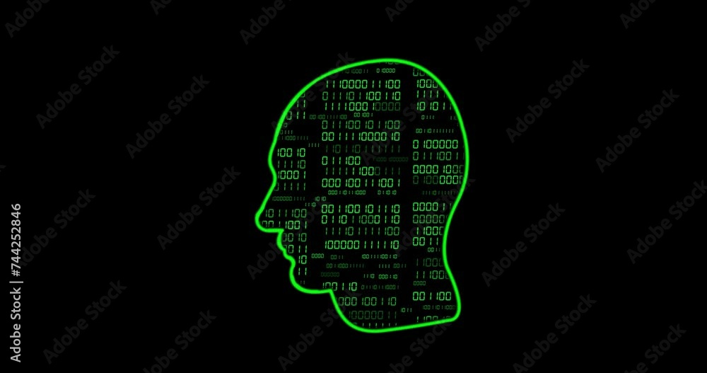 Poster animation of binary coding data processing over head