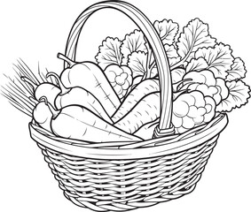Fototapeta premium Growing Goodness Coloring Page with a Basketful of Veggies Seeds of Imagination Color Your Own Vegetable Basket Fun
