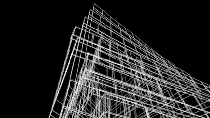 Modern building architectural drawing 3d illustration