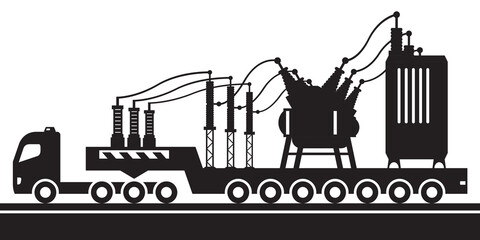 Transportation of power grid substation – vector illustration - obrazy, fototapety, plakaty