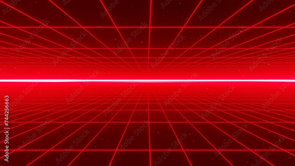 Aufkleber 3d abstract retro red neon grid. wireframe sci-fi futuristic background 80s 90s videogame y2k style.