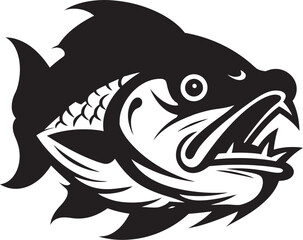 Vector Dread Fear Inducing Fish Logo Design Sinister Swimmer Black Iconic Mascot Design