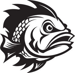 Marine Marvel Exotic Fish Logo Icon Sunburst Swimmer Black Iconic Fish Vector