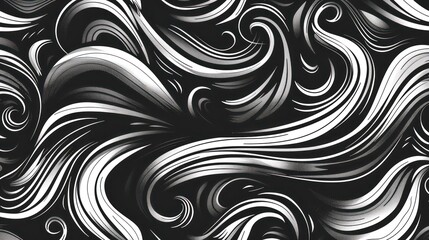 Wavy and swirled brush strokes seamless pattern. Abstract background for wallpaper, web banner, wrapping paper, textile. Hand drawn ink texture. Brushstrokes, smears, lines, squiggle pattern.