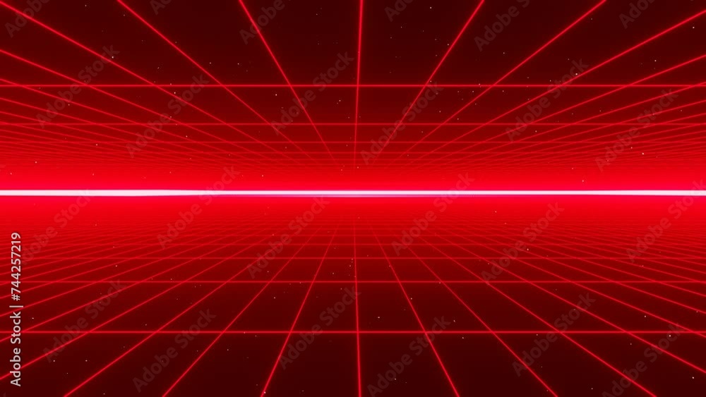 Poster 3d abstract retro red neon grid. wireframe sci-fi futuristic background 80s 90s videogame y2k style.