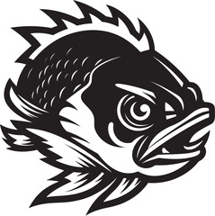 Sinister Swimmer Black Iconic Mascot Design Nightmare Nautical Feared Fish Vector Logo