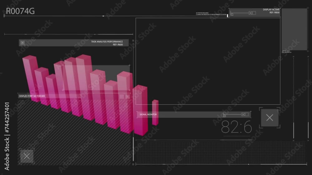 Poster animation of statistics and data processing over black background
