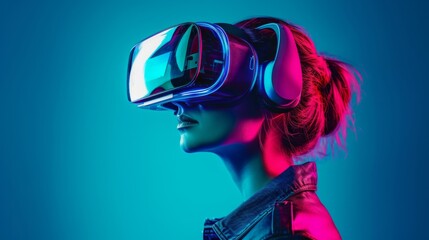 Woman wearing futuristic VR glasses generative ai