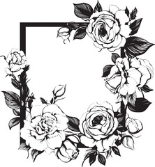 Rose Garden Emblem Iconic Logo Graphics Chic Floral Border Vector Icon Design