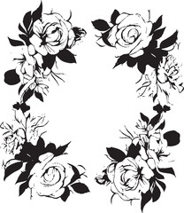Mystic Rose Frame Vector Logo Design Chic Floral Edge Black Icon Graphics