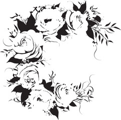 Enchanted Rose Border Iconic Design Stylish Floral Silhouette Black Icon